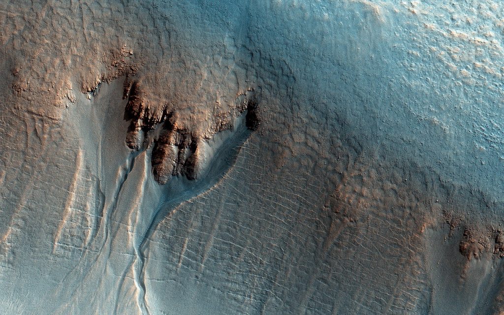 Gullies on the Wall of an Unnamed Crater in Utopia Planitia Mars