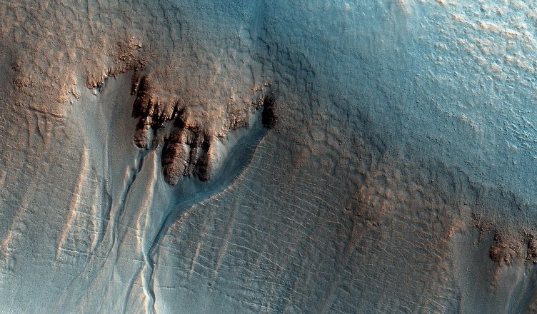 Gullies on the Wall of an Unnamed Crater in Utopia Planitia Mars